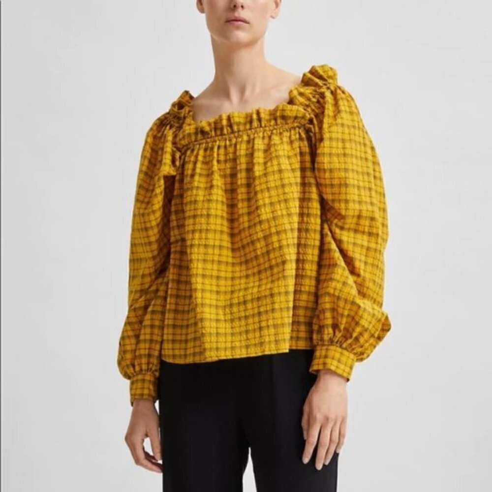 𝅺SELECTED Femme | Nwt Yellow Plaid Blouse